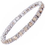 RIZILIA Eternity Tennis Bracelet [18cm/7inch] with Round Cut Gemstones CZ [Champagne] in 18K White Gold Plated, Simple Modern Elegance