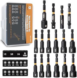 MulWark Magnetic Nut Driver Set 16 pcs Impact Driver Bit Set - Deep 1/4” Hex Shank Drill Bit Set - Impact Socket Adapters - Bit Extension Quick Change Torx Bit Set