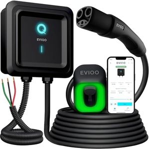 EVIQO Level 2 EV Charger NACS for Tesla – Hardwired, 240V, 25ft Cable EVSE –WiFi, App, UL Certified, 48 Amp EV Charger Level 2 for Home Indoor/Outdoor - Wall Electric Vehicle Charging Stations - Gen 2