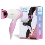 VEGA Insta Glam Foldable 1000-1200Watts Hair Dryer for Men & Women, 2 Heat & 1 Speed Settings (Low & High), Perfect Blow Dry & Style, Compact Hair Dryer for Travel & Home Use (VHDH-20) Made In India