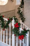 Marco Paul 9ft Pre-Lit Artificial Garland Warm White LED's Decorated Garland Pinecones Red Poinsettia or Christmas Decor, fireplace garland and staircase garland