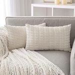 ANRODUO Pack of 2 Cream White Pillow Covers Decorative Throw Pillows 12x20 Inch for Couch Bed Living Room Soft Corduroy Striped Lumbar Cushion Case Boho Throw Pillows Neutral Room Christmas Room Decor