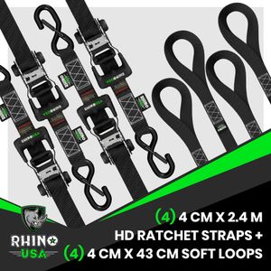 Rhino USA Ratchet Straps 4-Pack – Heavy Duty Tie Down Set