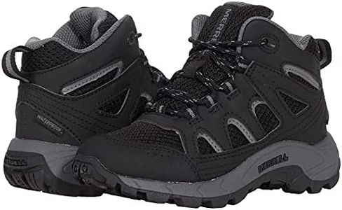 Merrell Oakcreek Mid Lace WTRPF Hiking Boot, Black/Grey, 1 US Unisex Big Kid