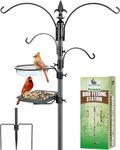 Gray Bunny Bird Feeder Stand, 4-Hooks, 91" Bird Feeder Hanger for Bird Feeders, Multi Bird Feeding Station Kit with Bird Bath and Mesh Tray, Plant Hanger, 3-Prong Base