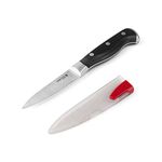 Sabatier Forged Triple-Rivet Paring Knife with Self-Sharpening Blade Cover, High-Carbon Stainless Steel, Razor-Sharp Kitchen Knife to Cut Fruit, Vegetables and More-3.5-Inch, Black