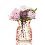 Small Pink Glass Vase for Flowers 16cm – Decorative Cut Glass Ribbed Bud Vase for Roses – Coloured Tulip Vase - Unique Sweet Pea Vase Ornament for Mum