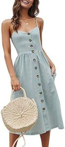 Angashion Women's Dresses-Summer Floral Bohemian Spaghetti Strap Button Down Swing Midi Dress 182 Blue S
