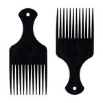 Sularpek 2 Pcs Afro Hair Comb, Black Plastic Afro Hair Comb Hair, Hair Pick Comb, Smooth & Sturdy Wide Tooth Plastic Afro Pick, for Detangling And Styling, Curly, Wavy, Frizzy And Afro Hair