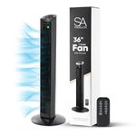 SA Products 36” Tower Fan - Oscillating Stand Fan With 3 Wind Speeds, 3 Modes, Remote Control, LED Display, Timer Function - Quiet Cooling Floor Fan For Bedroom, Nursery, Living Room, Office - Black