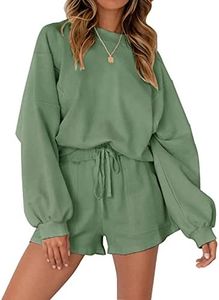 MEROKEETY Women's 2024 Fall Oversized Batwing Sleeve Lounge Sets Casual Top and Shorts 2 Piece Outfits Sweatsuit Green