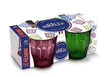 Duralex Le Picardie Collection| Water Glass, Juice and Soda and Cocktail 25 cl, 4 Colours Green Blue Purple Grey| Set of 4, Heavy Duty Glass, Dishwasher Safe, Made in France