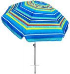 AMMSUN 7ft Heavy Duty High Wind Beach Umbrella Parasols with sand anchor & Tilt Sun Shelter, UV 100+ Protection Outdoor Sunshade Umbrellas Carry Bag for Patio Garden Pool Backyard Stripe Blue