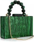 Acrylic Purses Evening Clutch Bag Marbling Handbags for Women Cross Body Bag with Pearl Chain Formal Wedding Prom Party, Dark Green, One Size