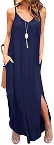 GRECERELLE Women's Summer Casual Loose Dress Beach Cover Up Long Cami Maxi Dresses with Pocket, 03 Navy Blue, Small