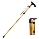 Hbluefat Walking Folding Cane, Trekking Poles for Men, Women, Collapsible Walking Stick, Walking Cane with Carrying Bag, Adjustable,Lightweight, Anti Shock, Rubber Base for Hiking Camping (Golden)