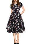 oxiuly Women's Vintage Patchwork Pockets Puffy Swing Casual Party Dress OX165 (M, NB Orang F)