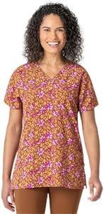 Wink Women's Stretch Poly V-Neck Print Scrub Top, Golden Terra, X-Large