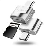 TweTech Micro SD Memory Card Reader Adapter, TF, OTG, USB-C Converter, Compatible with Smartphone, Tablet, Laptop, iMac MacBook Mac iPad iPod and Other USB Type-C Devices (Silver)