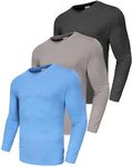 Boyzn Long Sleeve Tee Shirts for Men - Moisture Wicking Quick Dry Long Sleeve Shirts UV Sun Protection T-Shirts for Running 3P04-S