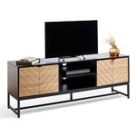 VonHaus Black TV Unit - Chevron TV Stand Cabinet with Light Wood Effect - For TV's up to 65" - Industrial Entertainment Unit w/Storage Cupboards & Shelving - 50kg Capacity - For Living Room - Dalton