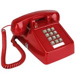 YOPAY Single Line Corded Desk Telephone, Home Emergency Intuition Amplified Retro Phone, Classic Dial Button Phone, Red