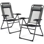 RELAX4LIFE Set of 2 Patio Folding Chairs, 7-Level Adjustable Reclining Camping Chair with Padded Headrest, Outdoor Portable High Back Deck Chairs for Garden Beach Pool (Grey)