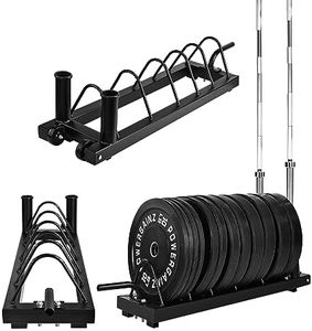 Fitvids Horizontal Plate and Olympic Bar Rack Organizer with Steel Frame and Transport Wheels, 5 Storage Spaces