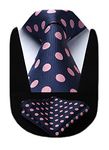 HISDERN Extra Long Polka Dots Tie Handkerchief Men's Necktie & Pocket Square Set , XL, 63 inches length, Pink / Navy Blue