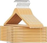 ezkart | Pack of 20 - Natural Wooden Clothes Coat Hangers with Non-Slip Bar, Durable & Space Saving with Degree Rotatory Hook - Perfect for Adult Clothing.