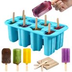 8 Cavity Ice Lolly Mould with 48 pcs Wooden Sticks,Silicone Popsicle Moulds,BPA Free Ice Cream Moulds,Reusable Ice Pop Molds Homemade Popsicle Ice Pop Maker for Kids Adults DIY Home Kitchen Tools