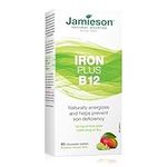 Jamieson Iron plus Vitamin B12 Chewable - 18 mg Iron with 1,000 mcg Vitamin B12, Tropical Mango Lime Flavour (Packaging May Vary)