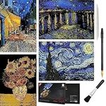 Scratch Art Rainbow Painting Paper, Vincent Van Gogh Engraving Art & Craft Sets, DIY Sketch Card Scratchboard for Kids & Adults - Cafe Terrace at Night, Sunflowers, Starry Night Over the Rhone - 4 Pcs