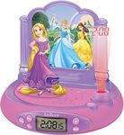 Lexibook Disney Princess Rapunzel Projector clock, built-in night light, time projection onto the ceiling, sound effects, battery-powered, Pink/Purple, Standard