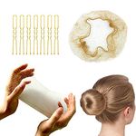 Invisible Hair Nets and U Shaped Hair Pins Set/Hair Bun Shaper Set with 50Pcs Elastic Edge Mesh Hair Nets and 10Pcs Positioning U Shaped Hair Pins for Women Hair Bun(Golden)