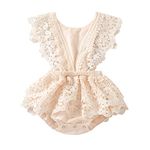 Cutebbclo First Birthday Outfit Newborn Baby Girl Photoshoot Outfits Infant Lace Ruffle Romper Toddler Girls Bodysuit Tutu Dress Summer Clothes (B-Beige,1-2T)