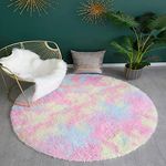 Rainbow Area Rug 4X4 Feet Round Soft Carpet for Kids Bedroom Play Room Cute Colorful Rug Home Decor Fuzzy Fluffy Girls Plush Area Rug for Living Room (Rainbow, Round 120X120CM)