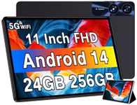 Android 14 Tablet 11 inch Tablets with 24GB RAM 256GB ROM, Octa-Core Tablets with Widevine L1, 5G+2.4G WiFi, Bluetooth 5.0, 8000mAh, 5MP+13MP Dual Camera, 1280 x 800 IPS Touch Screen, GPS Tab - Black