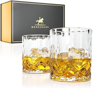 BENESSARI Whiskey Glasses Gift Set - Premium Old Fashioned Whisky Tumbler Gifts for Men or Woman Birthday; Rocks Whiskey Gift Box Set of 2 | Lead-Free Crystal Glasses for Bourbon, Scotch, Cocktail Set