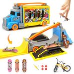 Hestiasko Transforming Truck Toy for Kids, 2-in-1 Vehicle Play & Finger Skateboard Park Kits with Ramps, 3 Fingerboards, Finger Bike, Extra Wheels & Storage Compartments – Gift for Boys Girls Ages 3+