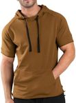 COOFANDY Men's Short Sleeve Hoodie Workout Gym Sweatshirt Muscle Fit Fashion Athletic Hoodies Pullover Hooded T-Shirts Brown