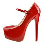 Only maker Women's Sexy Platform Mary Jane Pumps Stilettos High Heel Faux Patent Leather High Heels Work Shoes Party Dress Red Size 13