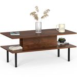 BLUEWUD Engineered Wood Coffee Center Sofa Tea/Teapoy Console Table with Metal Legs for Sofa Set Living Room Home Hall () (Eatame, Brown Maple)