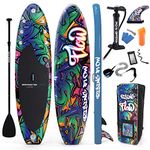 SereneLife Inflatable Stand Up Paddle Board-10Ft. Graffiti Standup SUP Paddle Board w/Oar, Air Pump, Ankle Leash, Paddleboard Repair Kit, Storage/Carry Bag SLSUPB636.5, Black, One Size