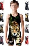 Exxact Sports Sublimated Adult & Youth Wrestling Singlet - Premium Powerlifting Singlet for Men & Boys, Unisex Singlets, Leopard, Small