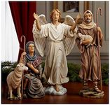 Three Kings Gifts Shepherds, Angel, Shep and Lamb, Polystone Flat Bottom Base for Stability, Home Decorating Christmas Nativity Scene Sets & Figures, 3-Pieces, for 10 inch Scale Collection