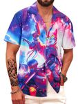 APTRO Men's Hawaiian Shirt Short Sleeved Shirt Floral Beach Aloha Funky Party Shirt Cat Motorbike F213 L