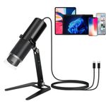 Jiusion Digital USB Microscope for iPhone/iPad Android Mobile & Tablet, 50 to 1000X Mobile Coin Adult Student Kid Scope Jewelers Loupe 1920x1440P Recording with Metal Stable Stand - Not for PC