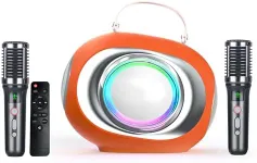 Karaoke Machine, Bluetooth Speaker with Dual Visualized Passive Radiators, 2 Microphones and PA System and Disco Light, Bass/Treble/Echo, Supports TV/TF/USB/AUX/Live for Home Party, Outdoor (Orange)