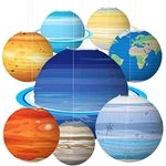 Songjum 8 PCS Paper Lanterns Planets Space Theme Paper Lanterns for Outer Space Themed Birthday Party Decorations Solar System Hanging Decorations